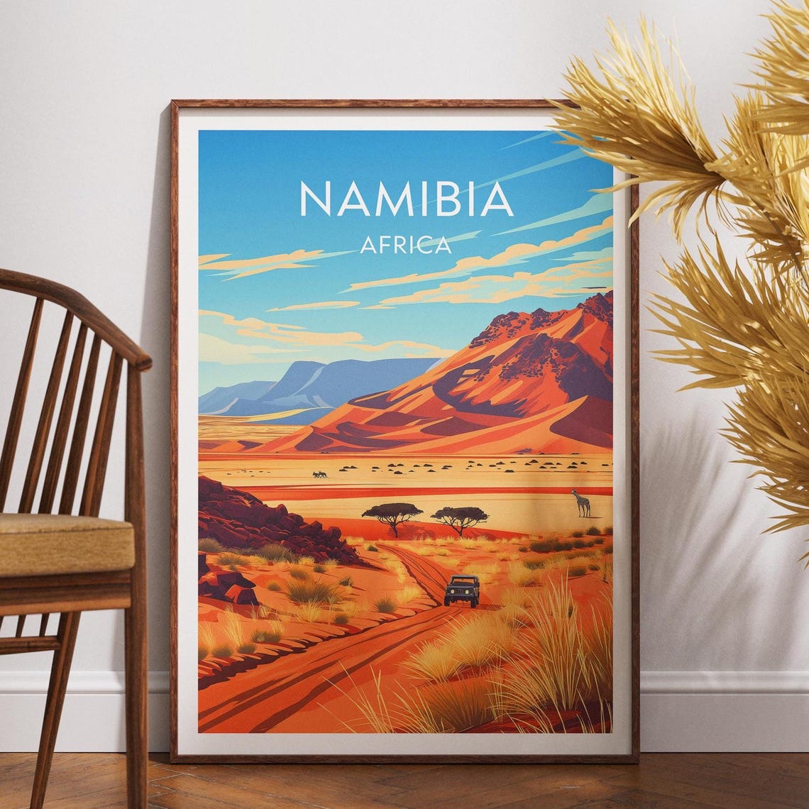 Namibia Africa Desert Safari Red Sand Dunes Retro Travel Poster