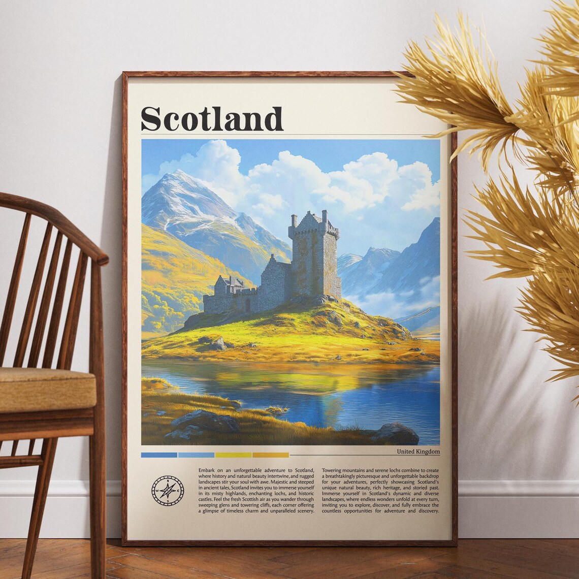 Scotland Highland Castle on Misty Mountain Loch Vintage Travel Poster
