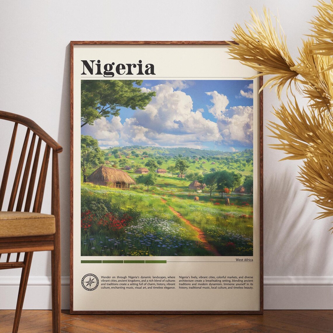 Nigeria West Africa Green Countryside Village Hills Travel Poster
