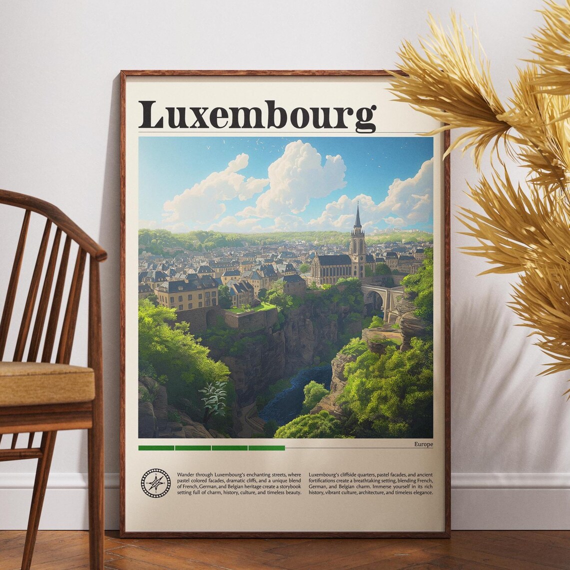 Luxembourg Old Town Cliffs Cathedral Cityscape Travel Poster