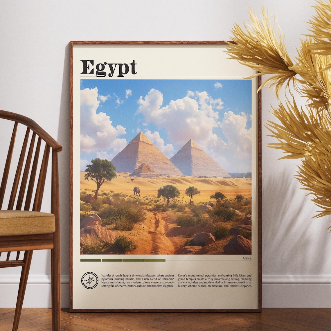 Egypt Giza Pyramids Desert Ancient Wonders Vintage Travel Poster