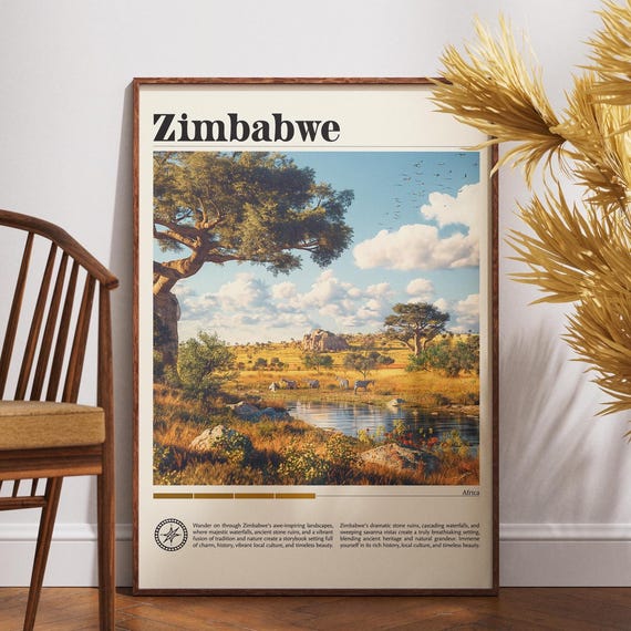 Zimbabwe Travel Print Africa Poster Wall Art