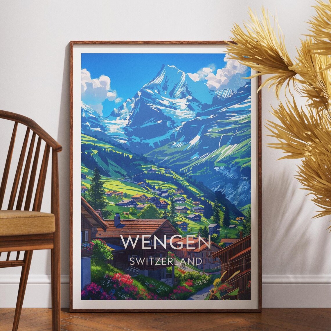 Wengen Switzerland Alpine Village Summer Meadows Travel Poster