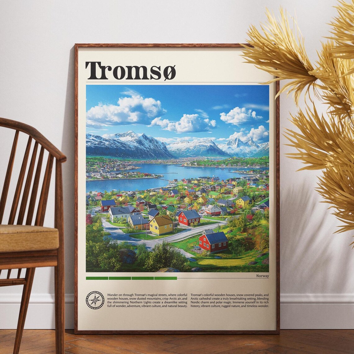 Tromso Norway Arctic Colorful Wooden Houses Snowy Peaks Travel Poster