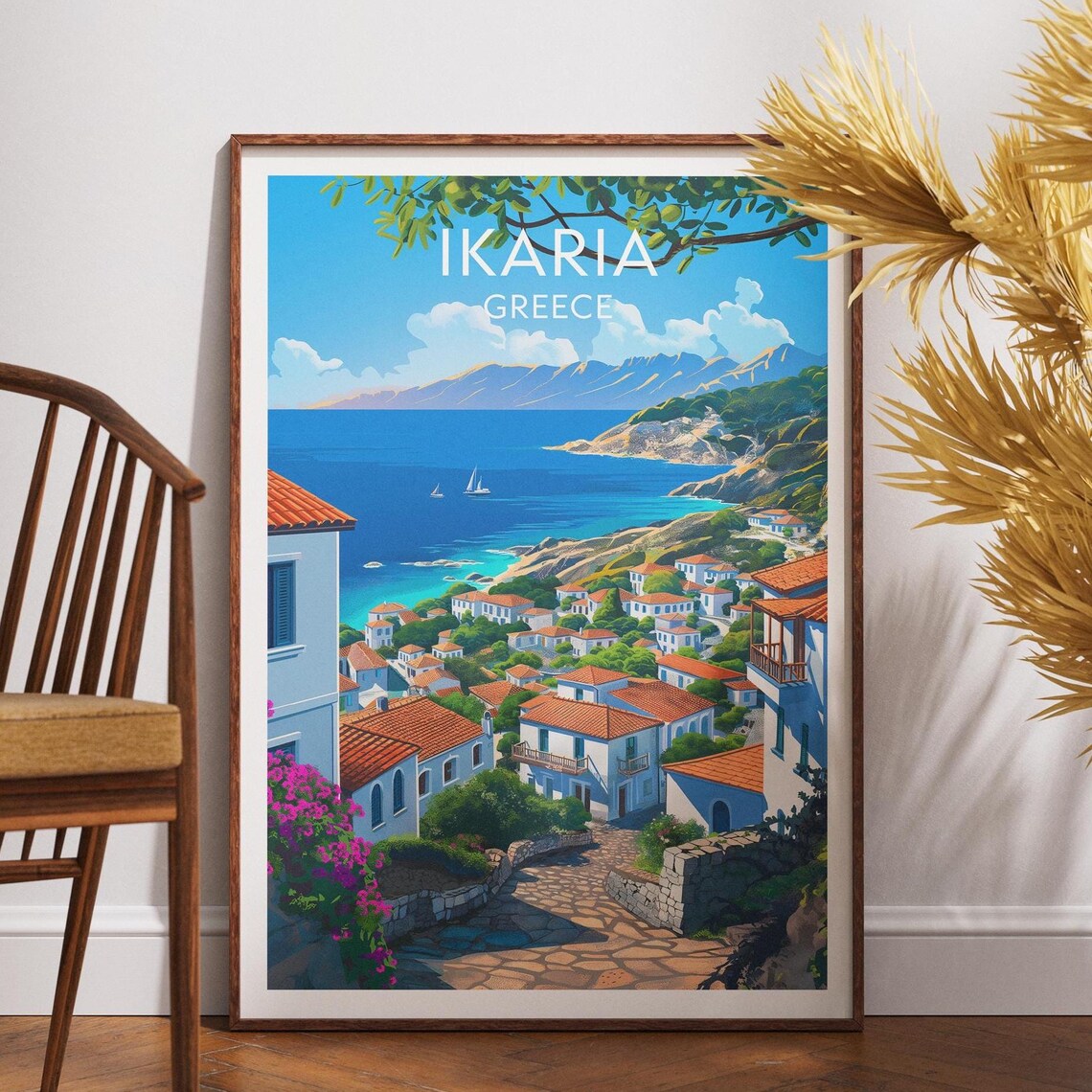 Ikaria Travel Poster, Greek Europe Art Print