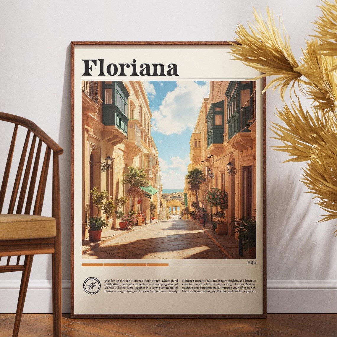 Floriana Malta Old Town Balcony Street Sea View Travel Poster