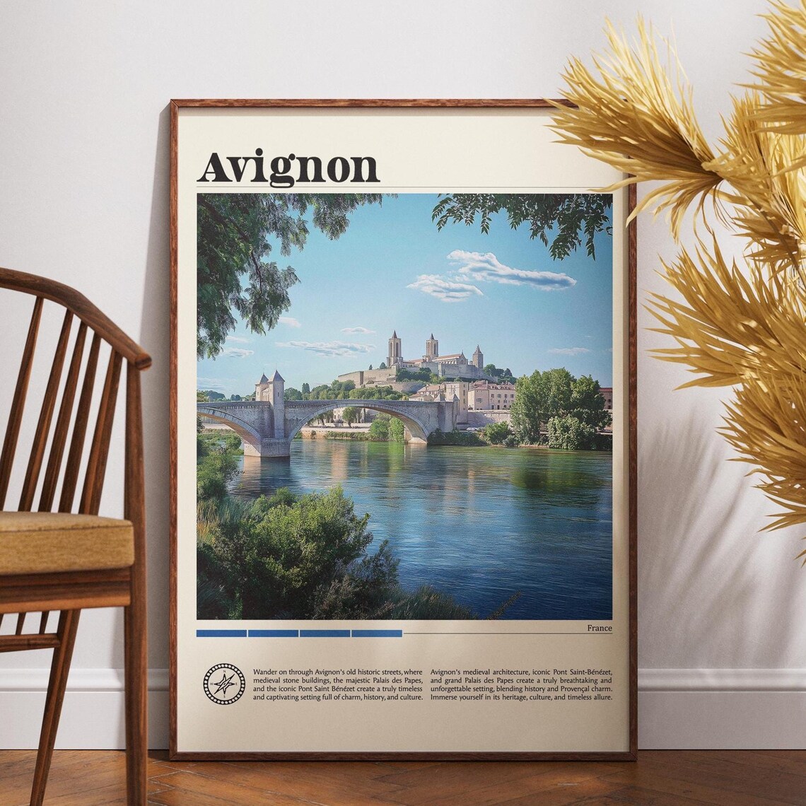 Avignon France Travel Poster Pont Saint Benezet Bridge River City Art