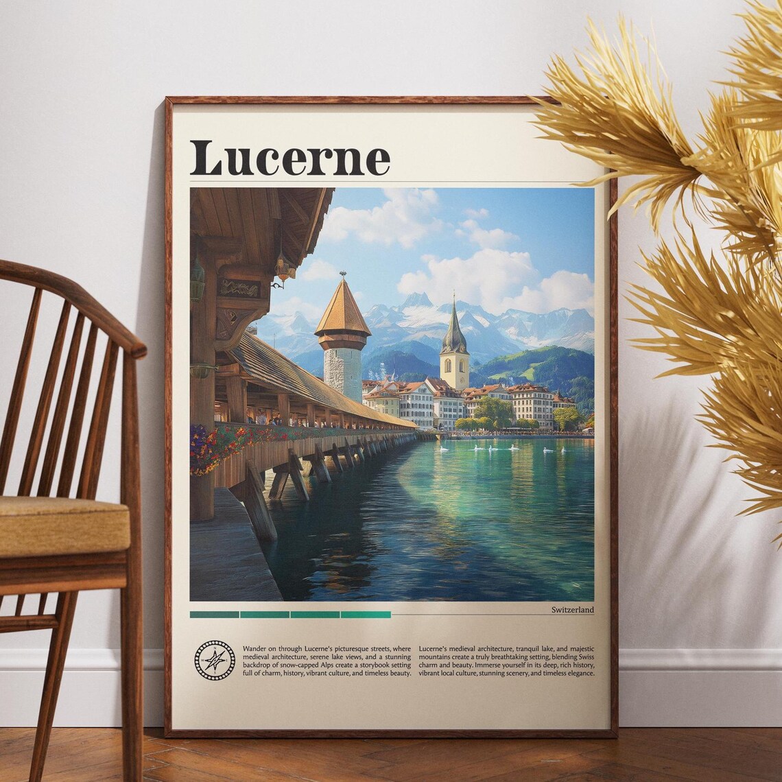 Lucerne Chapel Bridge And Swan Lake Switzerland Travel Poster