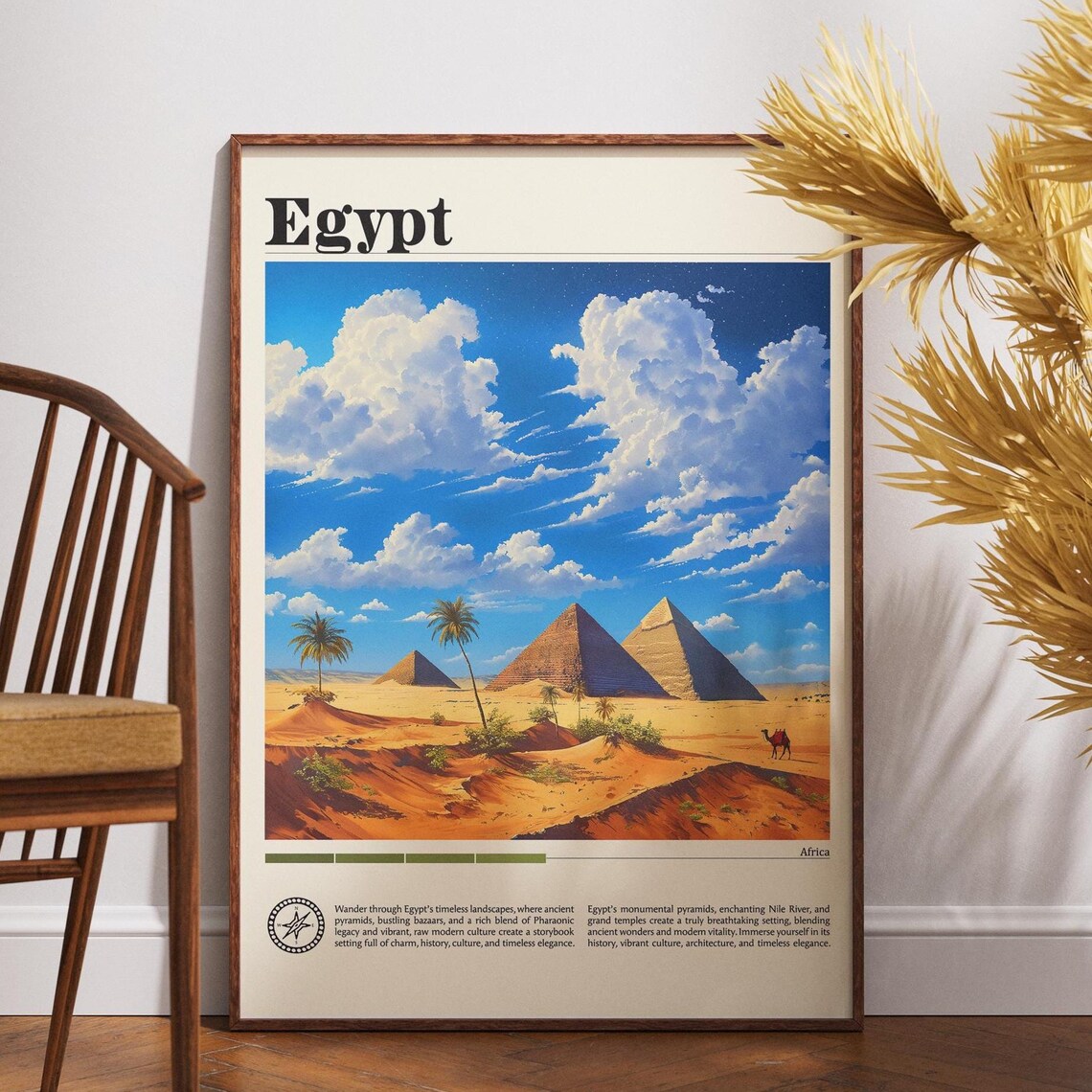 Egypt Pyramids Of Giza Desert Dunes Palm Trees Africa Travel Poster