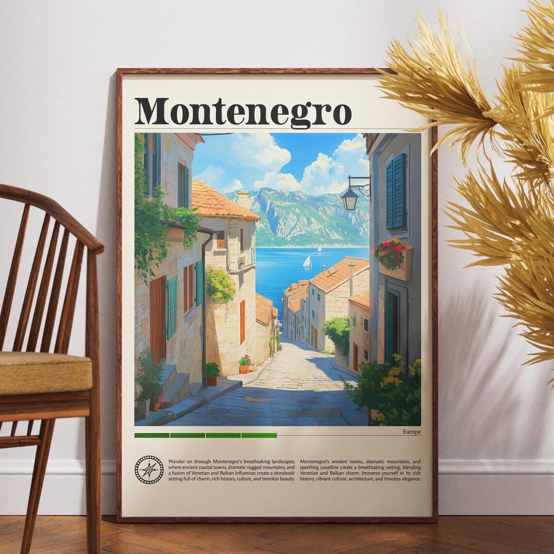 Montenegro Europe Coastal Old Town Mountain Bay Travel Poster