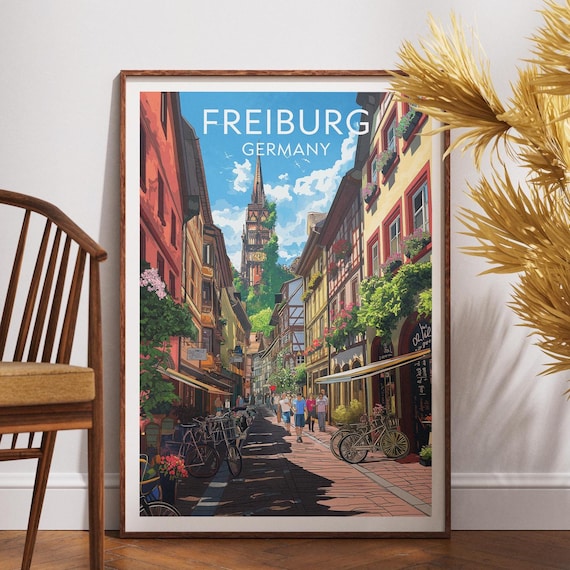 Summer Freiburg Germany Old Town Cathedral Colorful Street Poster
