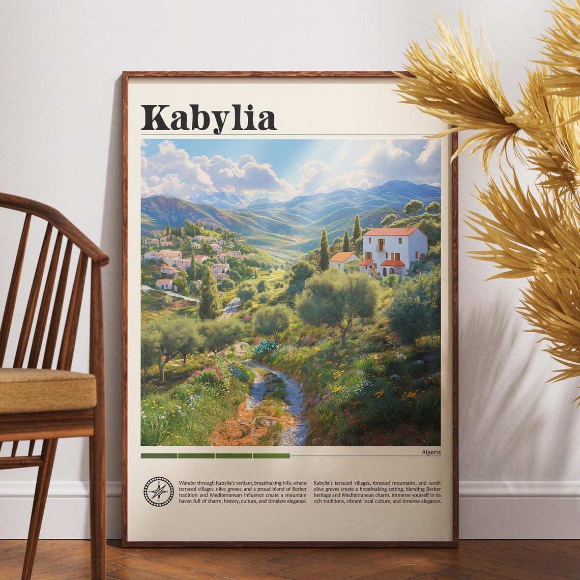 Kabylia Algeria Travel Poster Olive Groves and Terraced Valley Hills