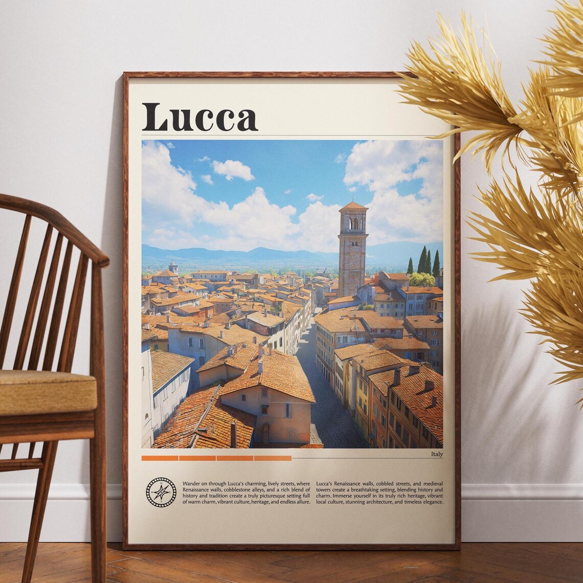 Lucca Italy Terracotta Rooftops Tower Tuscany Daytime Travel Poster
