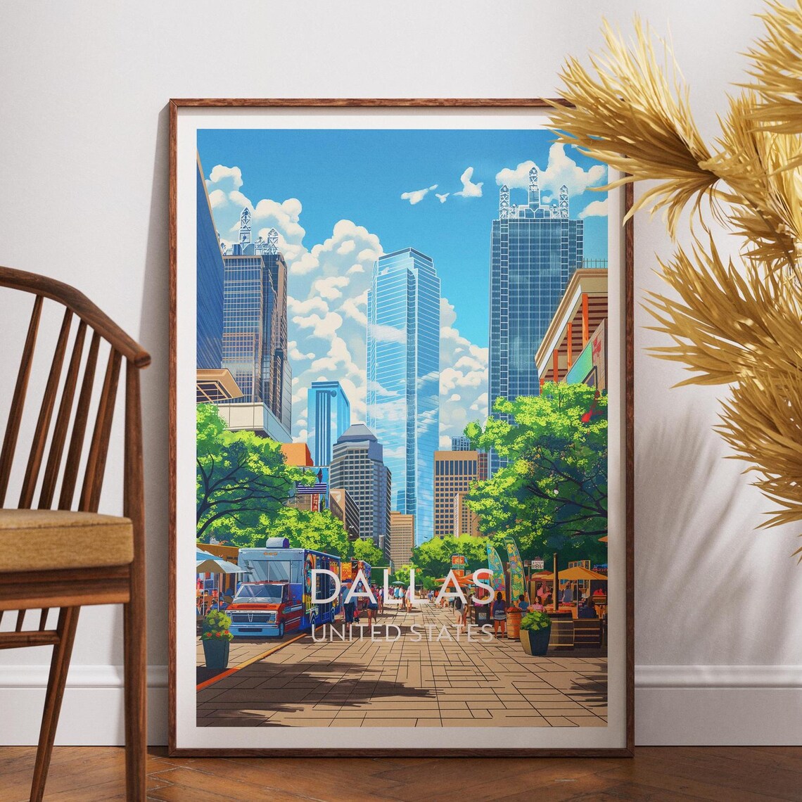 Dallas Retro Travel Art Vintage Skyline Texas Adventure Wall Poster