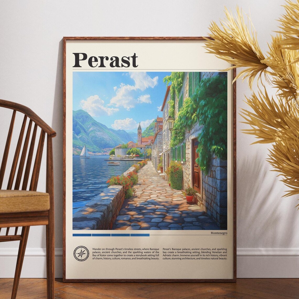 Perast Montenegro Waterfront Cobblestone Street Bay Travel Poster