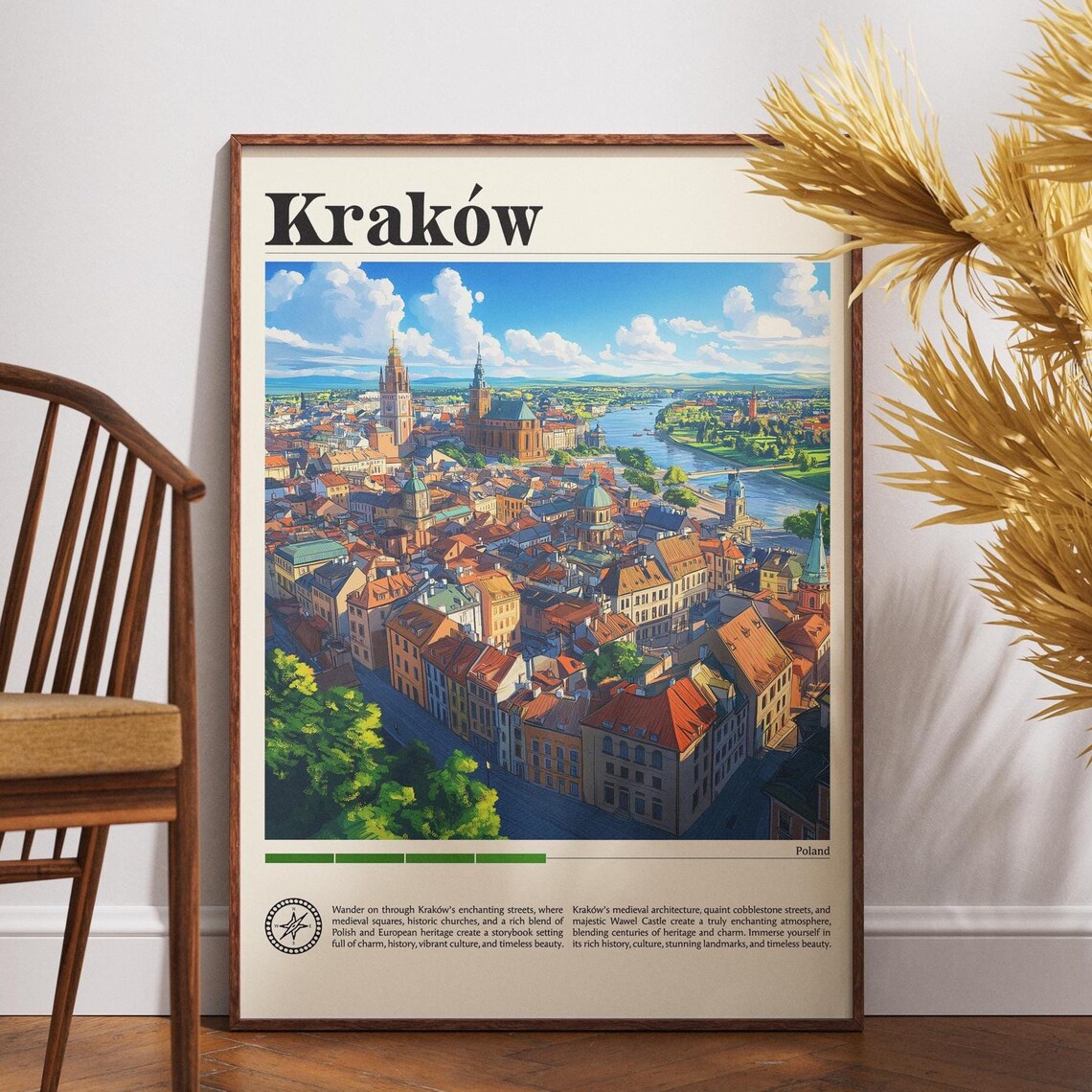 Krakow Poland Old Town River Aerial Historic City Travel Poster