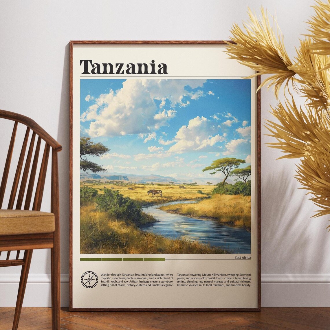 Tanzania East Africa Savanna River Wildlife Safari Travel Poster