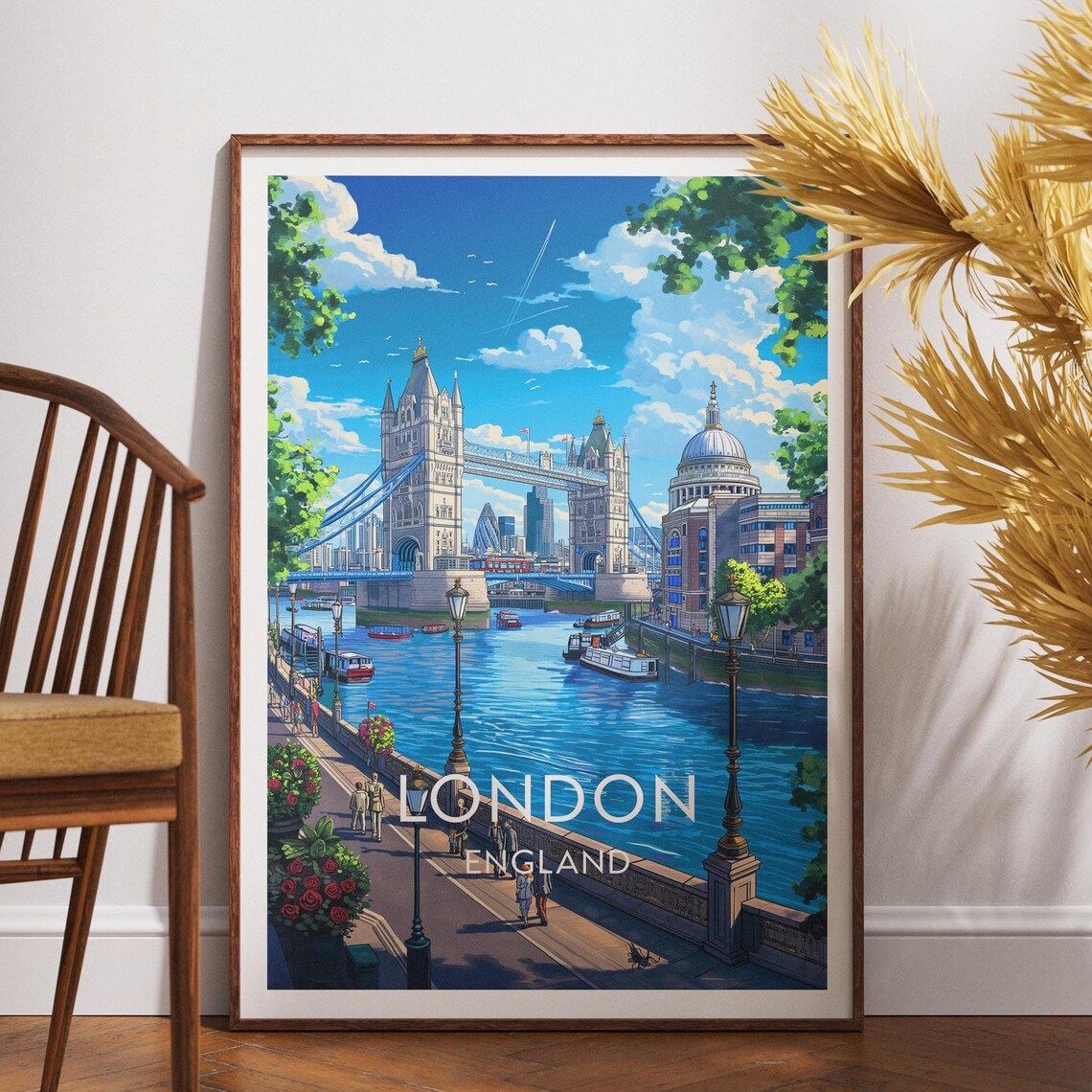 London England Tower Bridge Thames Bottom Title Travel Poster