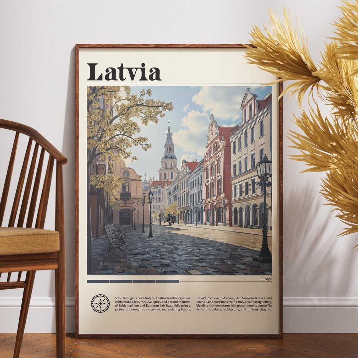 Latvia Old Riga Cobblestone Street Medieval Architecture Poster