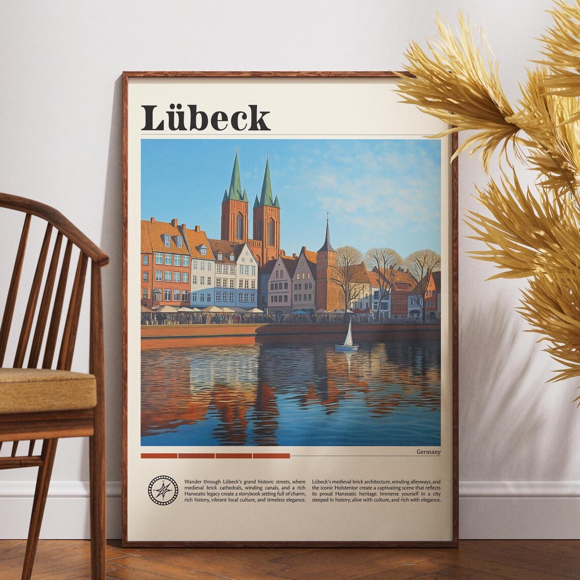 Lubeck Germany Historic Harbor Cathedral Waterfront Travel Poster