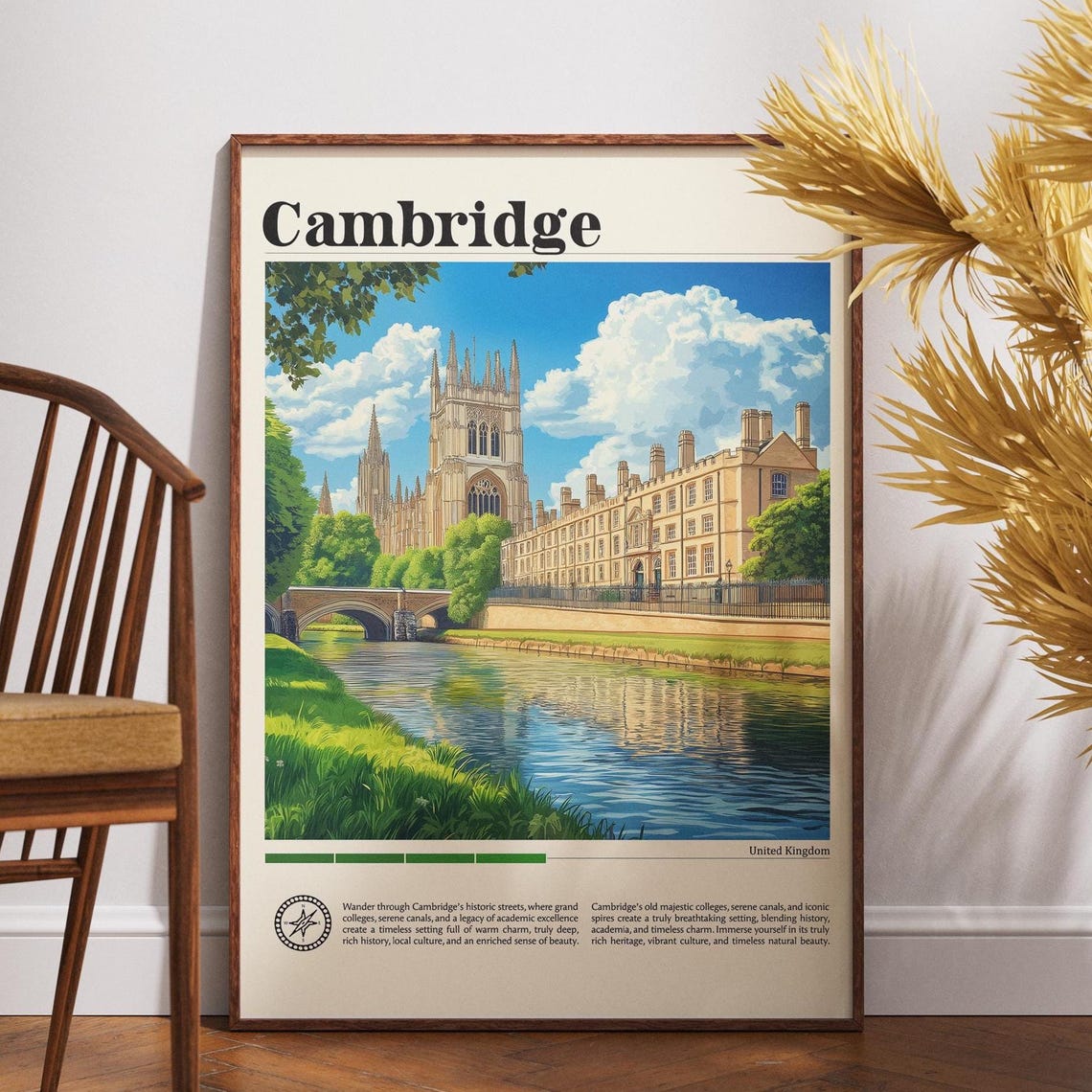 Cambridge England Kings College Chapel River Vintage Travel Poster