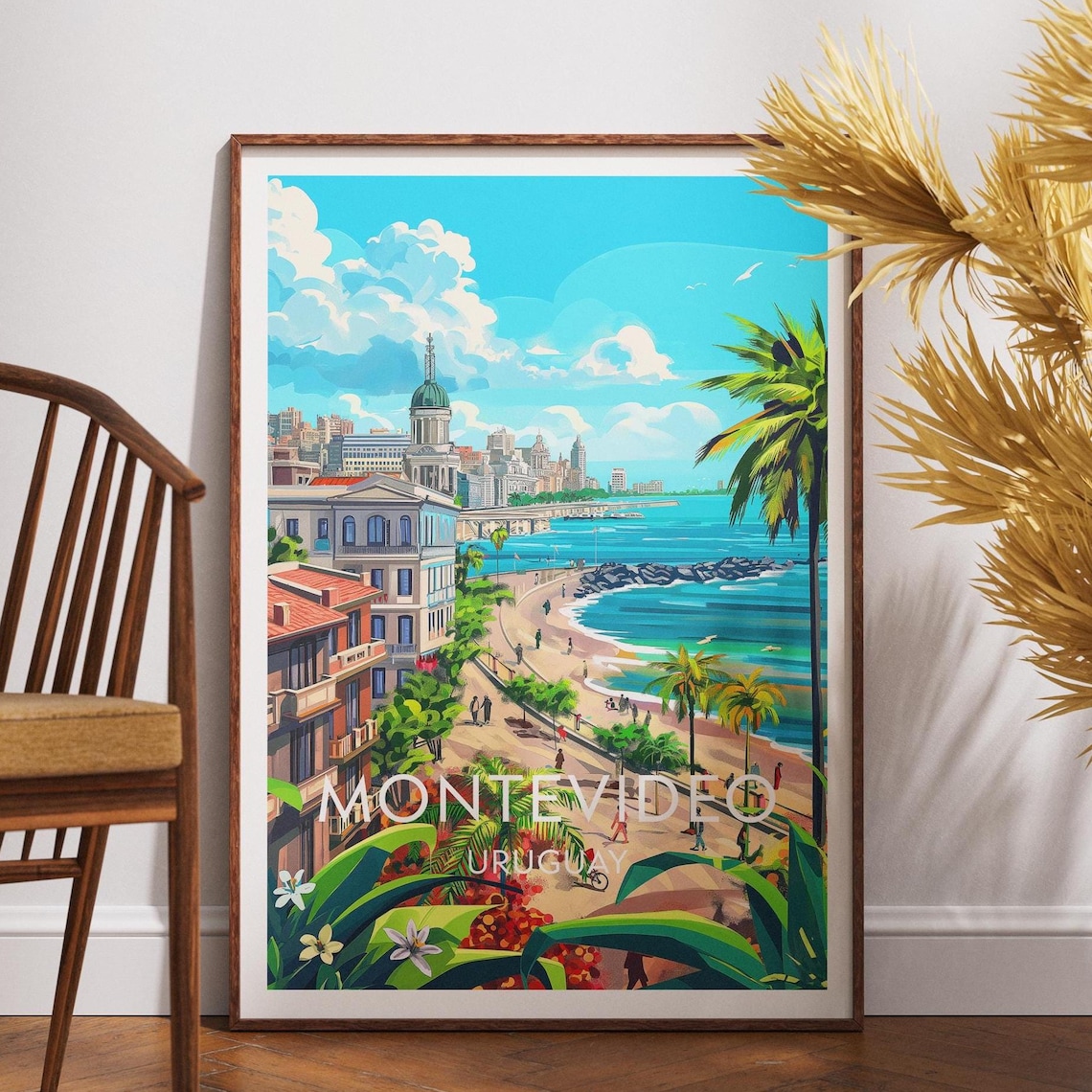 Montevideo Uruguay Waterfront Promenade With Palms Travel Poster