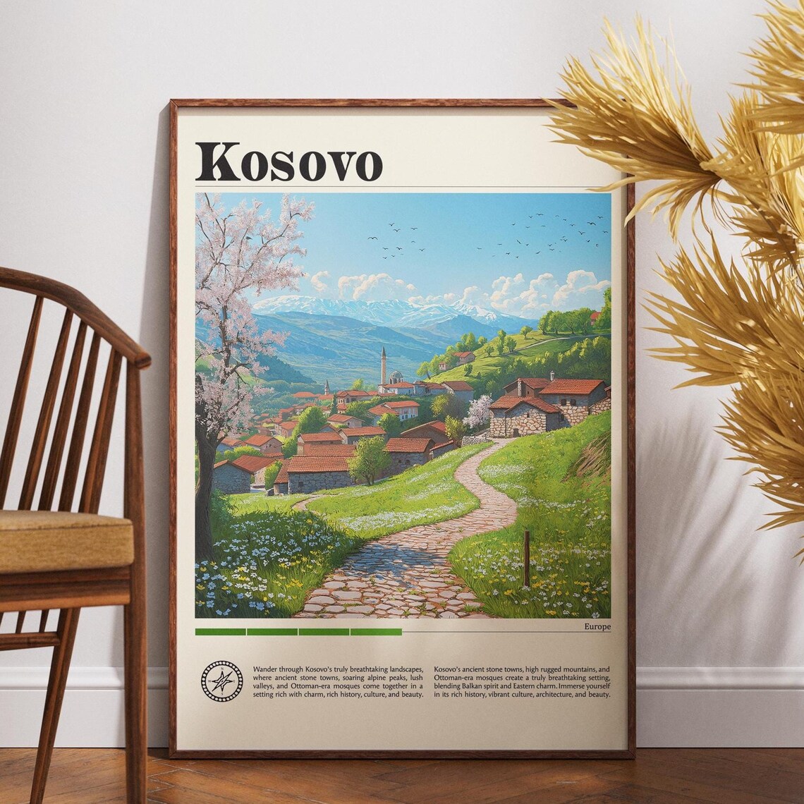 Kosovo Village Mountain Meadow Spring Season Europe Travel Poster