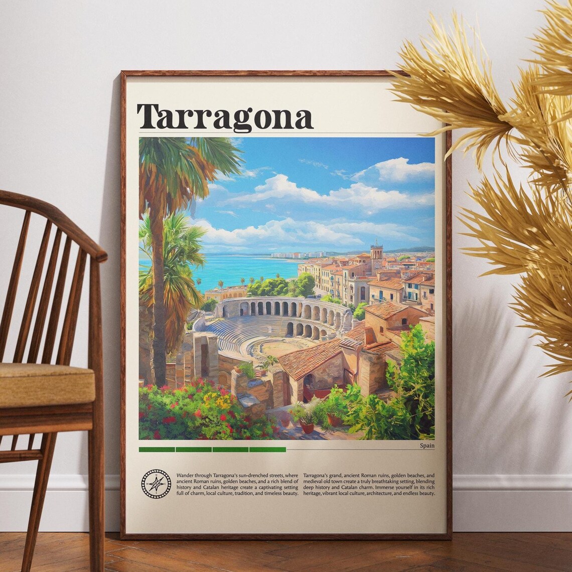 Tarragona Spain Roman Amphitheatre Palms Coast View Travel Poster