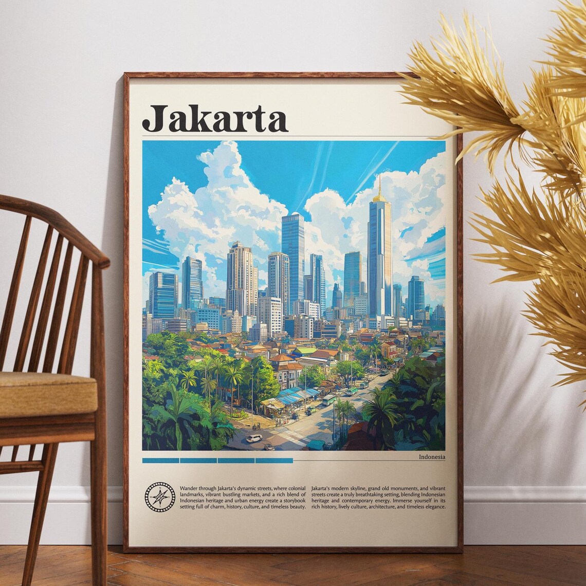 Jakarta Indonesia Skyline Palm Trees Modern City Urban Travel Poster