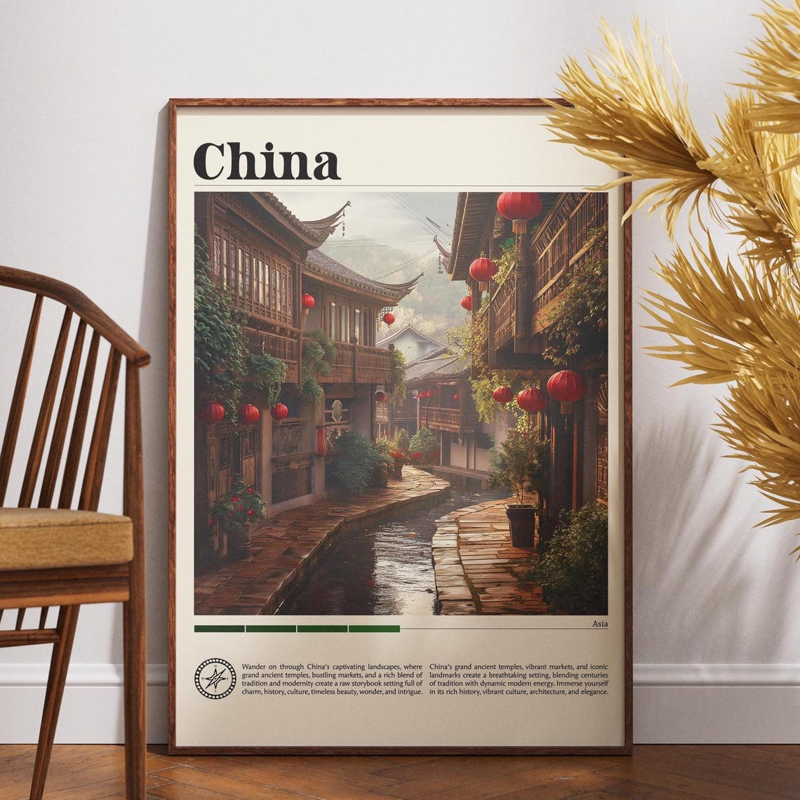 China Ancient Water Town Red Lanterns Canal Vintage Travel Poster