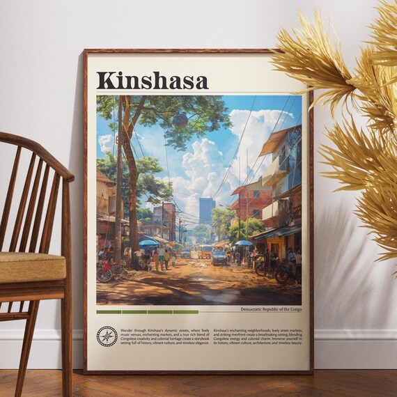 Kinshasa Democratic Republic Congo Street Scene Travel Poster