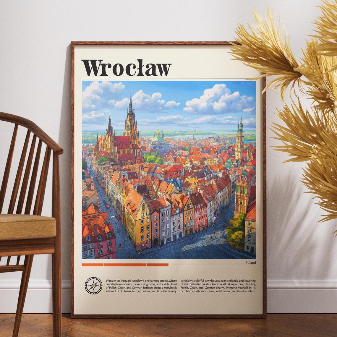 Wroclaw Poland Old Town Gothic Cathedral Aerial Travel Poster