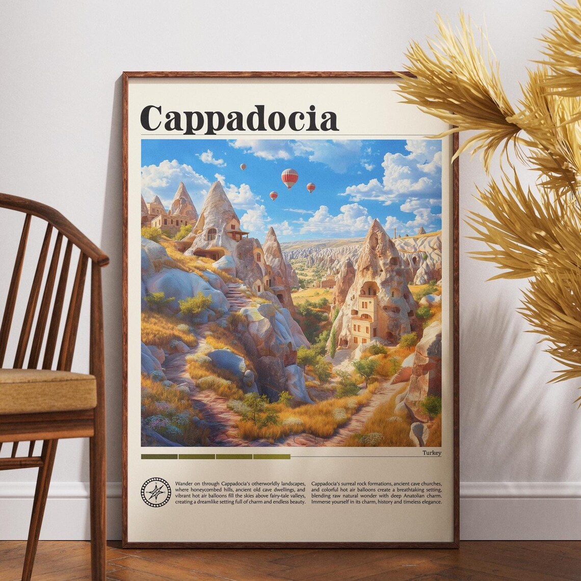 Cappadocia Travel Poster Fairy Chimneys Cave Houses Hot Air Balloons