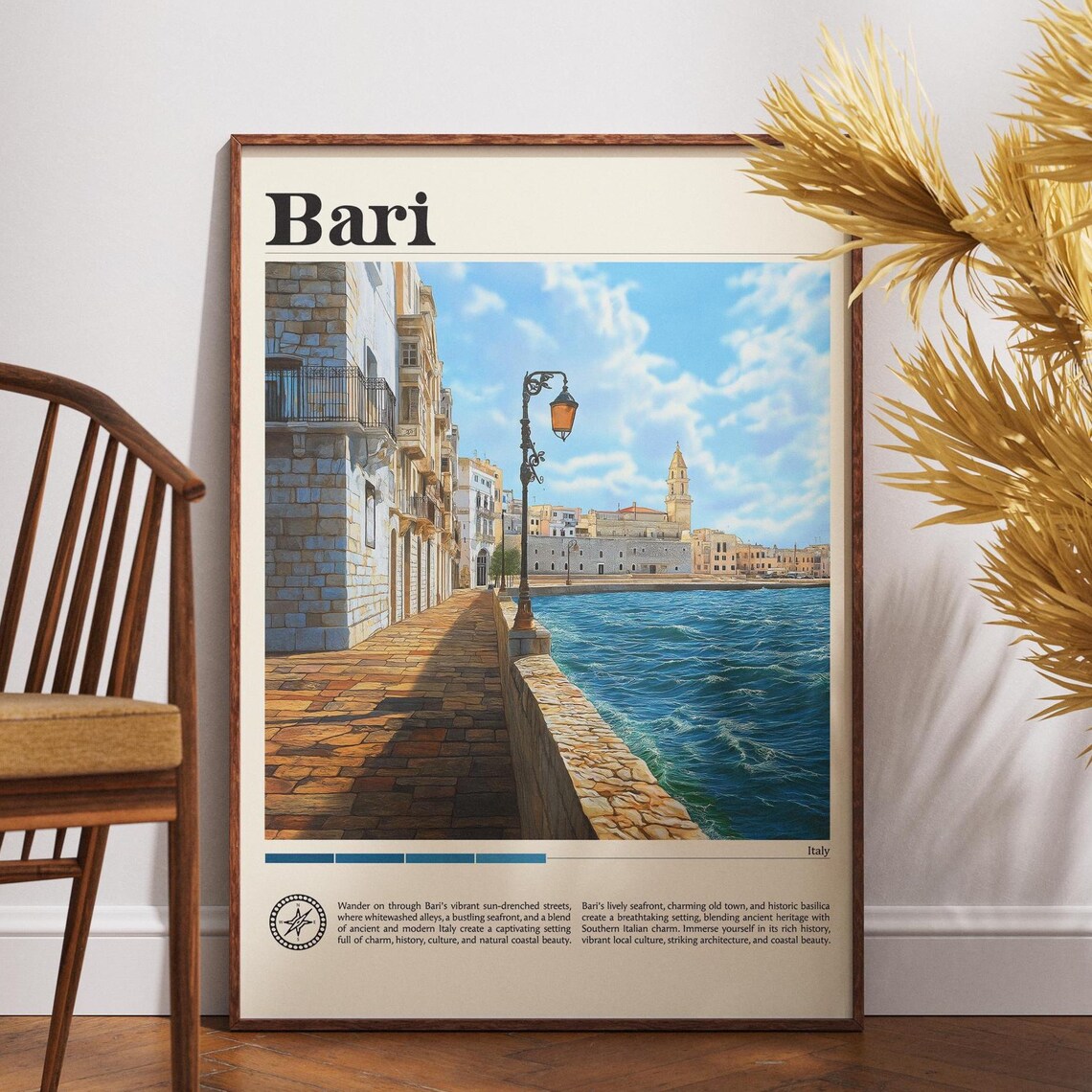 Bari Italy Adriatic Seafront Promenade Old Town Coastal Travel Poster