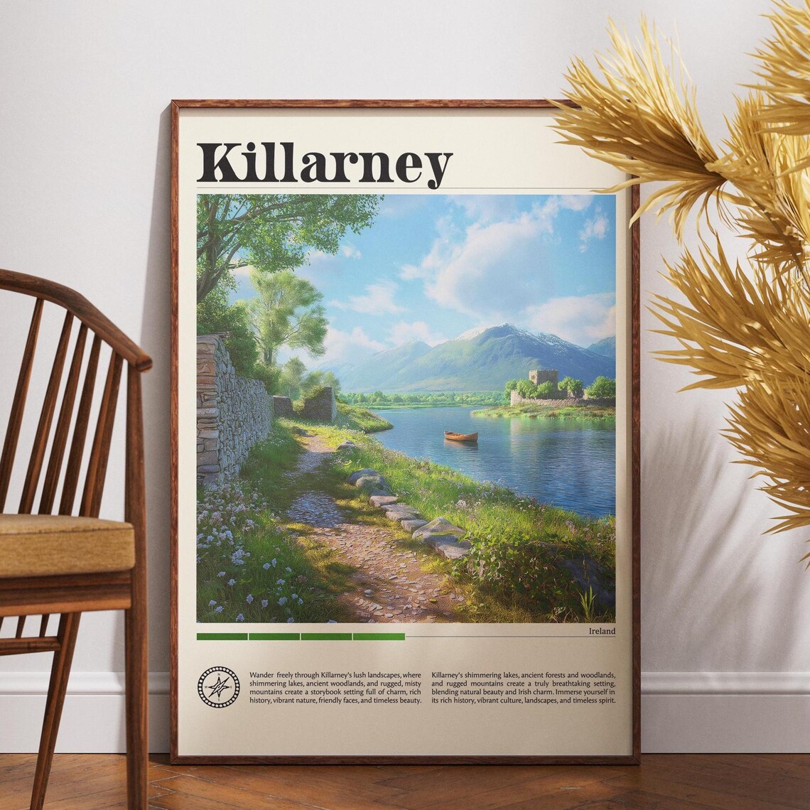 Killarney Ireland Lakeside Castle Boat Mountains Lake Travel Poster