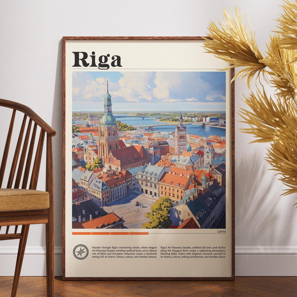 Riga Latvia Old Town Rooftops Daugava River Skyline Travel Poster