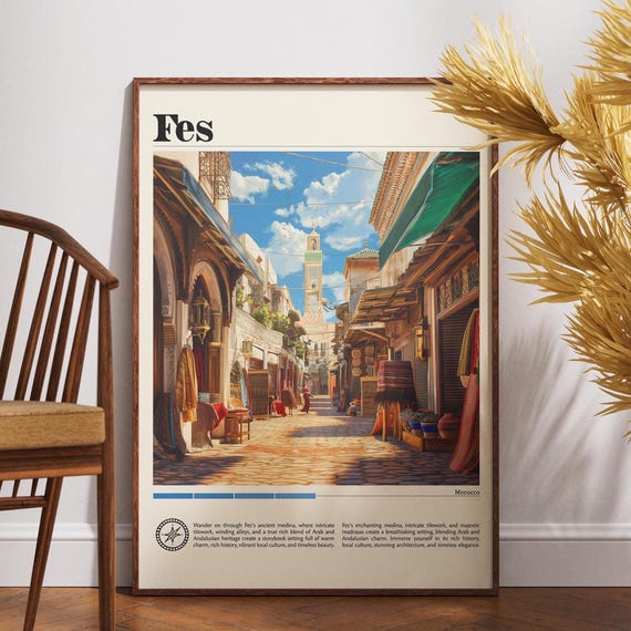 Fes Travel Print Morocco Poster Wall Art Africa Arab Maghreb Medina