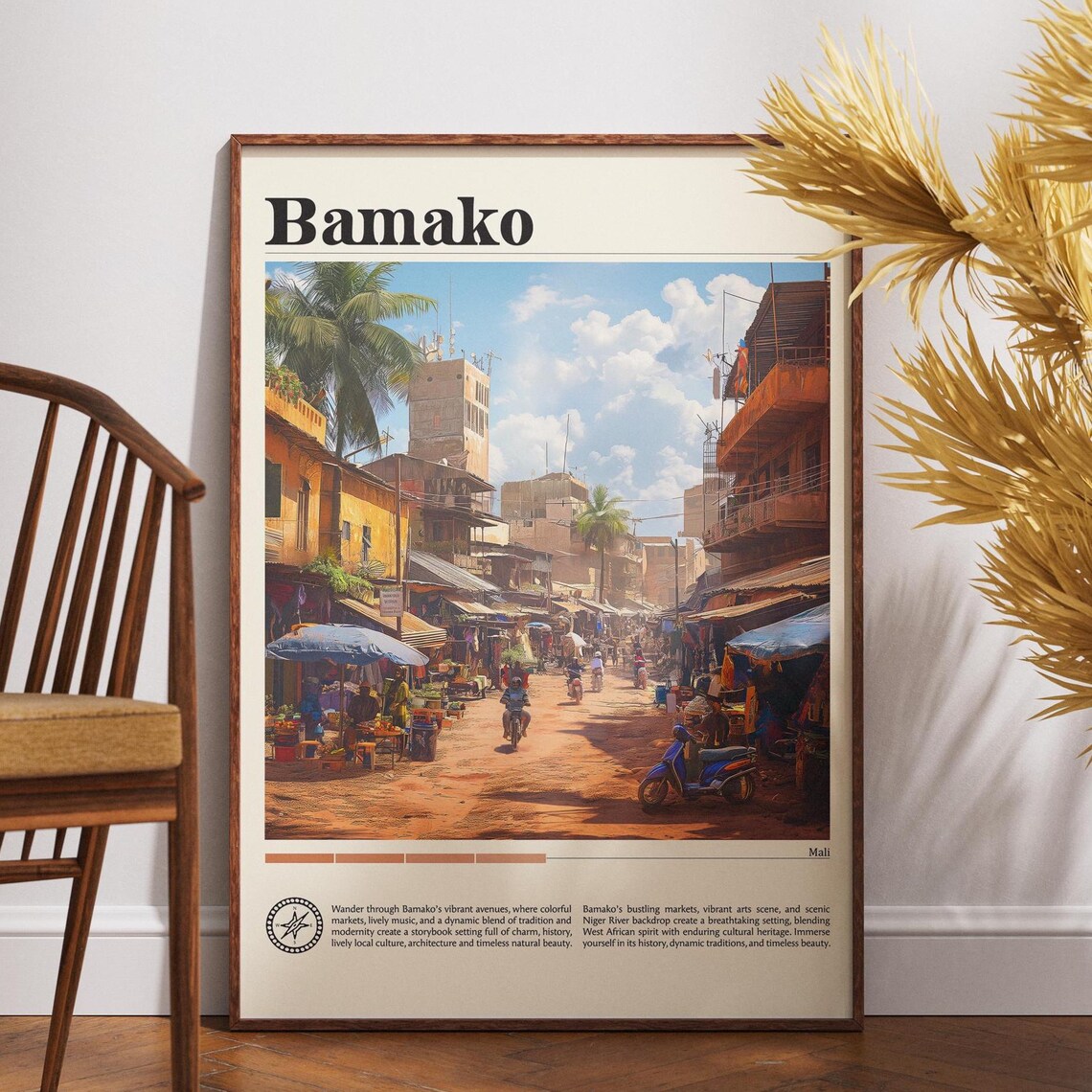 Bamako Mali Vibrant Street Market Scene African Travel Poster