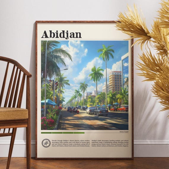 Abidjan Poster Ivory Coast Print Travel Wall Art Africa African Wildlife