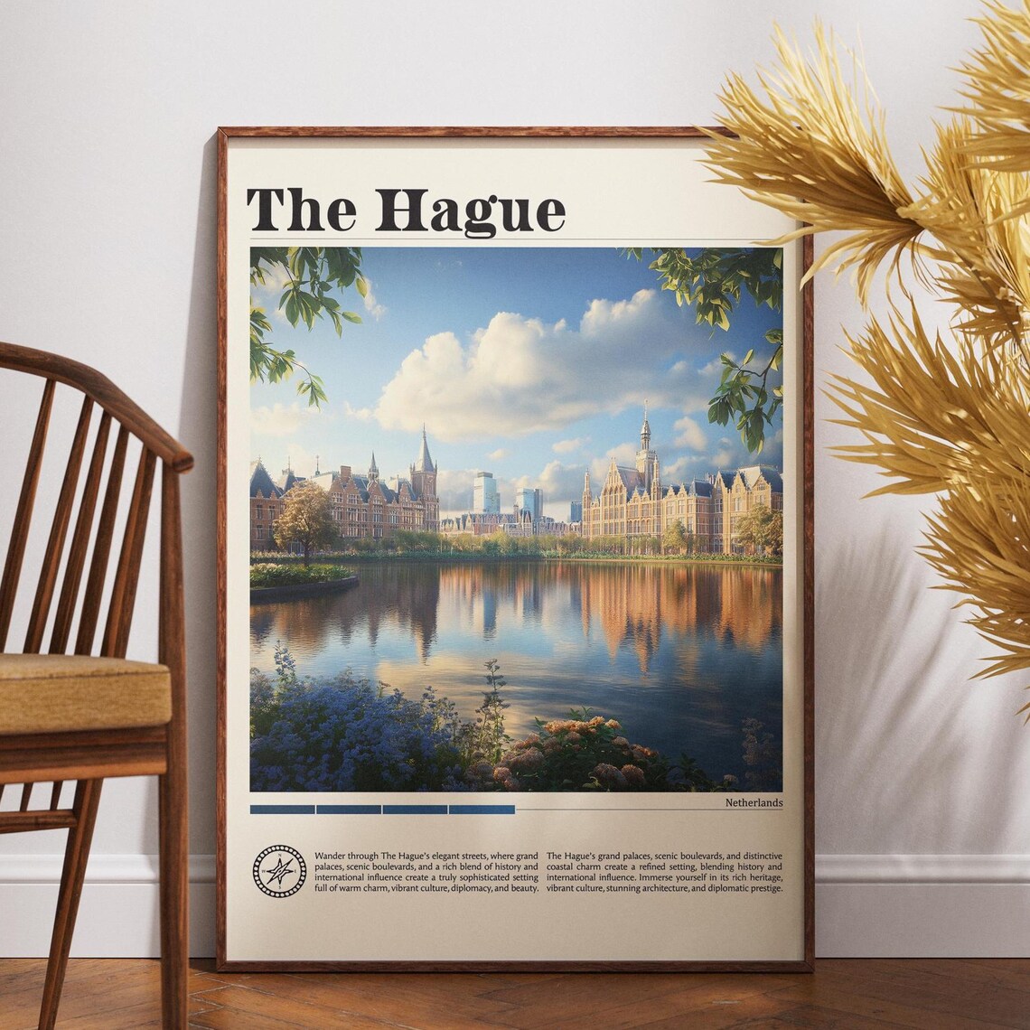 The Hague Royal Palace Lake Reflection Travel Poster Netherlands Art