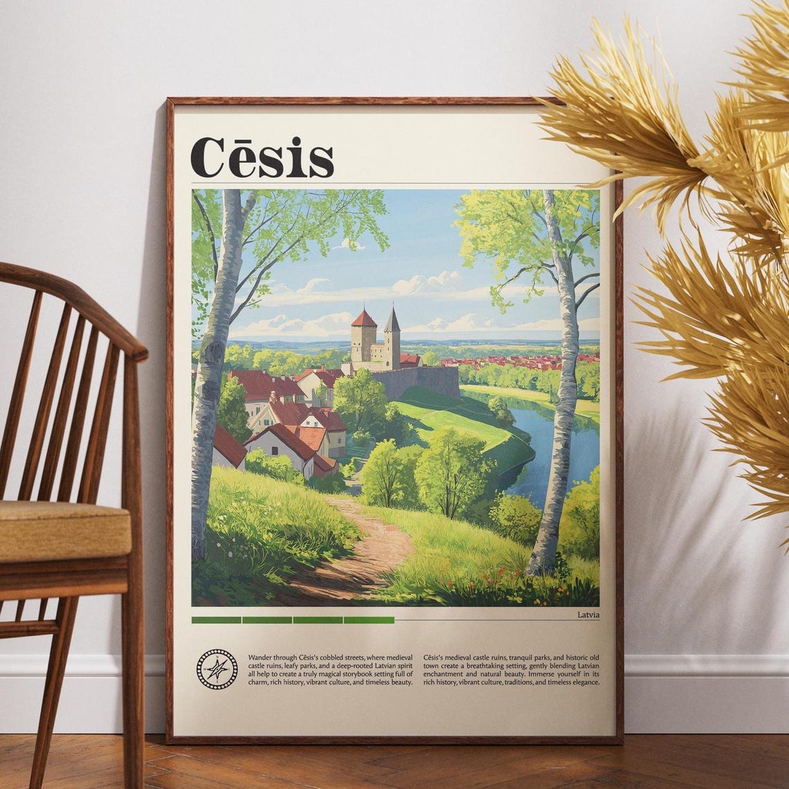 Cesis Latvia Medieval Castle Ruins Birch Trees Travel Poster