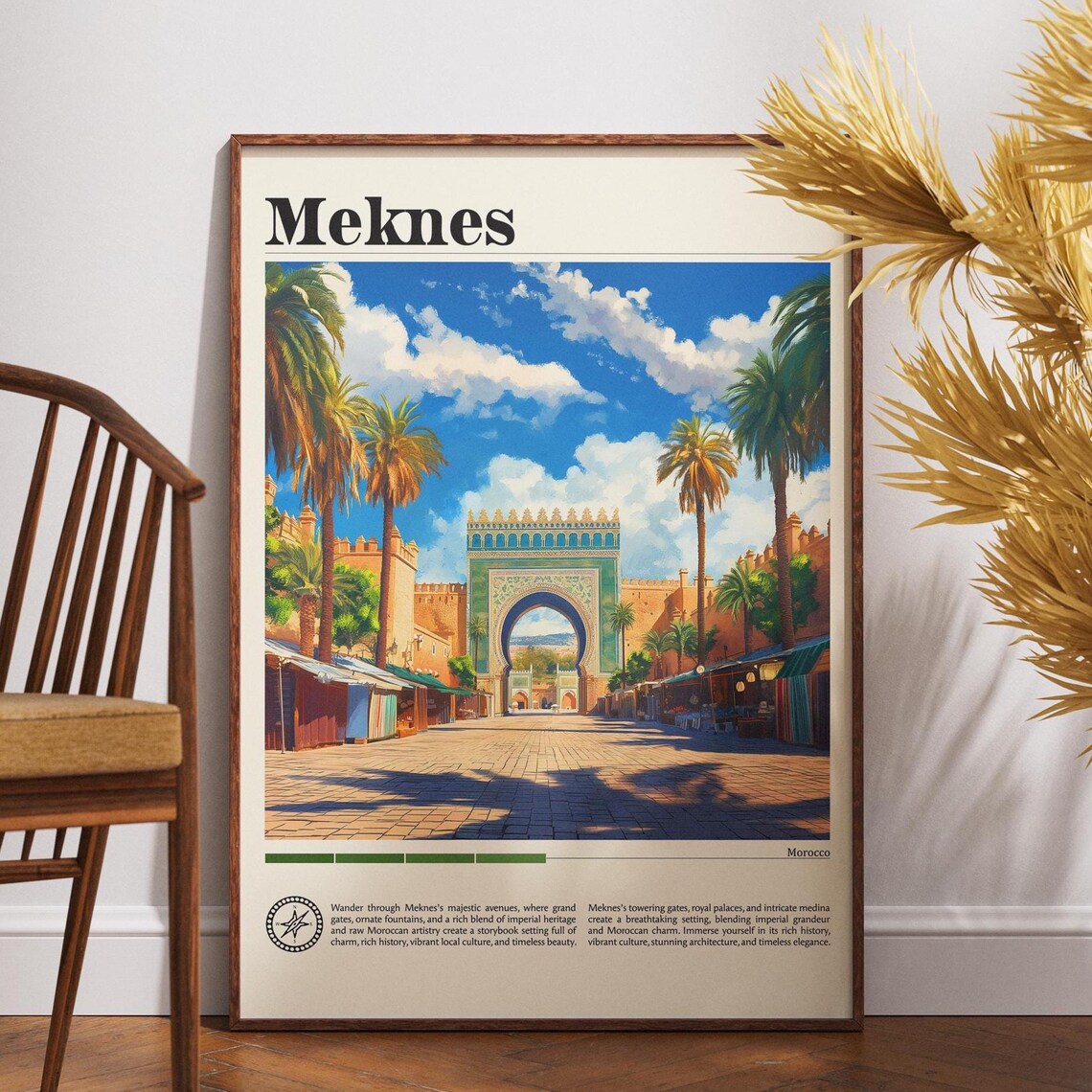 Meknes Morocco Bab Mansour Gate Palm Lined Avenue Travel Poster