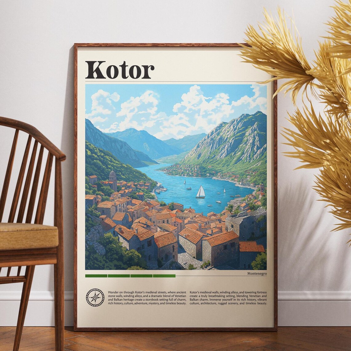 Kotor Montenegro Bay Old Town Mountain Sailboats Travel Poster