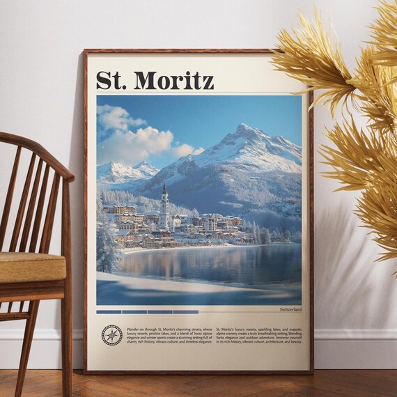 St. Moritz Switzerland Winter Lake Alpine Resort Travel Poster