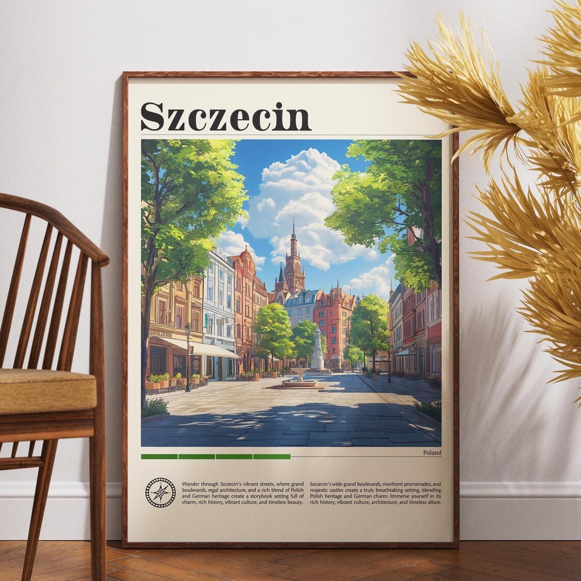 Szczecin Poland Historic Old Town Square Colorful Street Travel Poster
