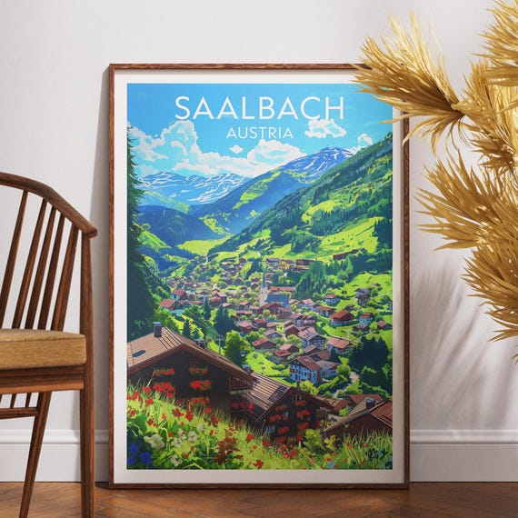 Saalbach Travel Print Austria Poster Wall Art Europe Skiing