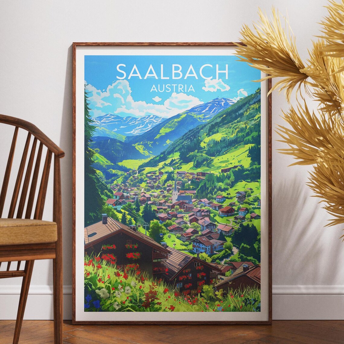 Saalbach Austria Alpine Summer Valley Village Scenic Travel Poster