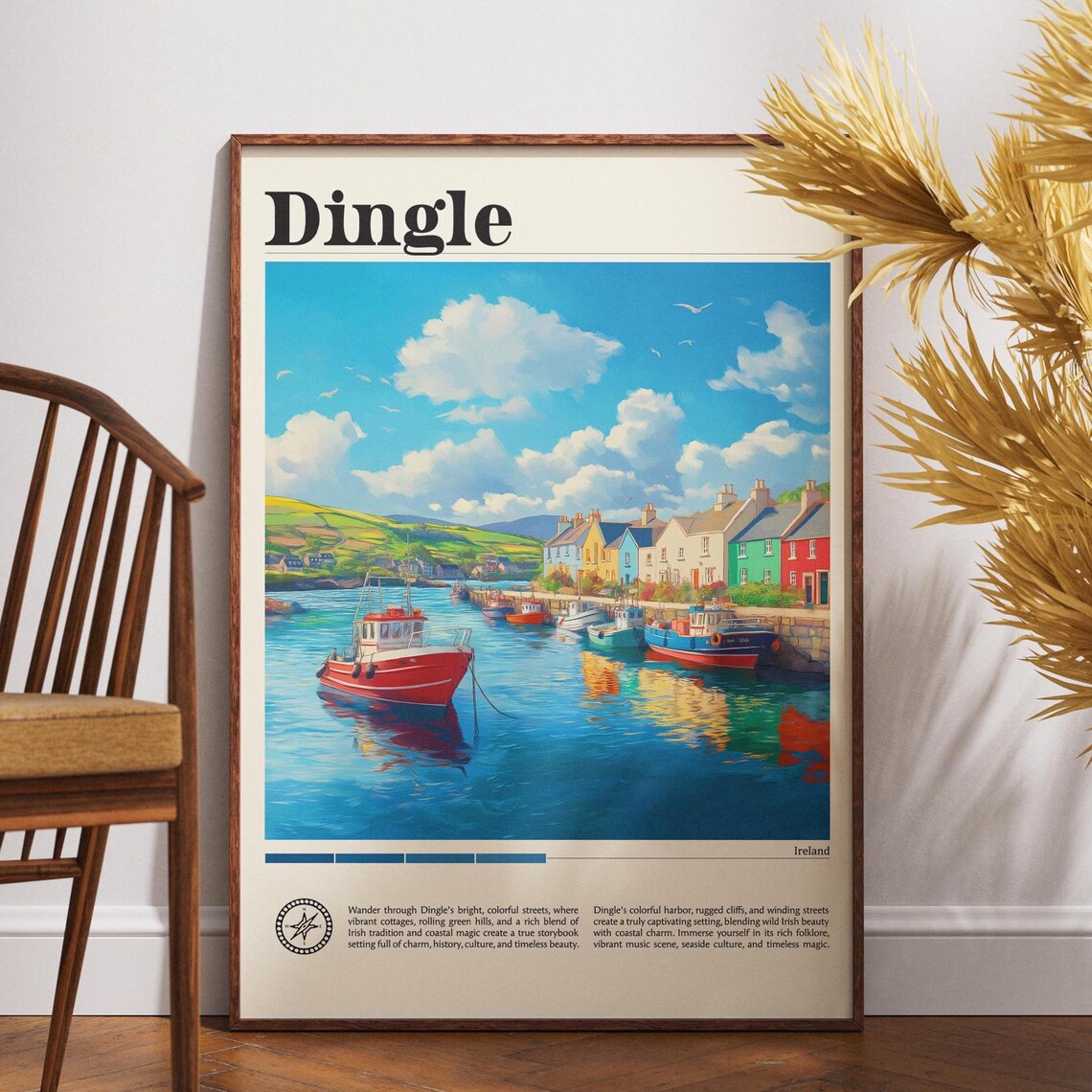 Dingle Ireland Colorful Harbor Boats Quay Town Coast Travel Poster