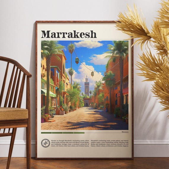 Marrakesh Travel Print Morocco Poster Wall Art Africa