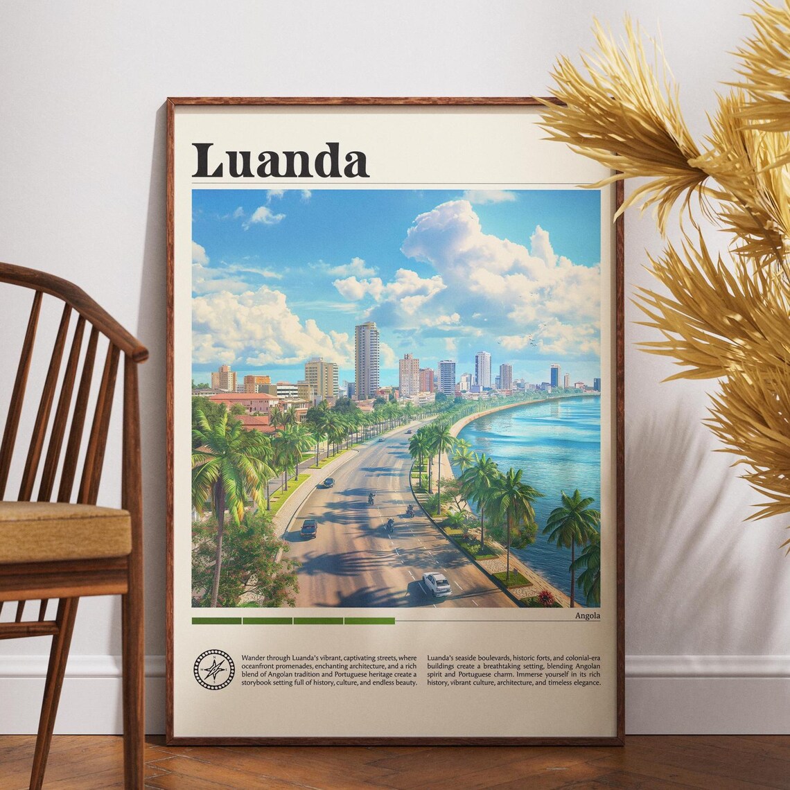 Luanda Angola Seaside Boulevard Skyline Vintage Travel Poster